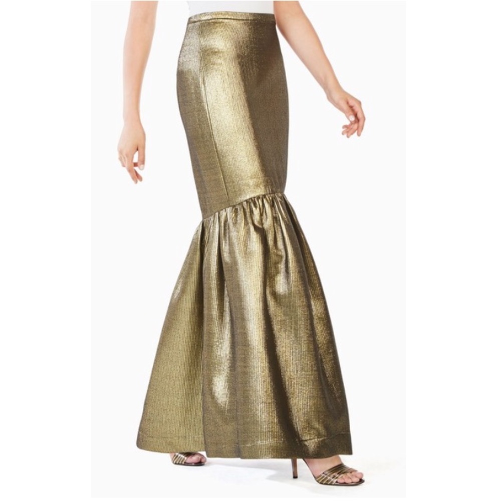 BCBG MAXAZARIA Gold Metalic Jen Mermaid Maxi Skirt